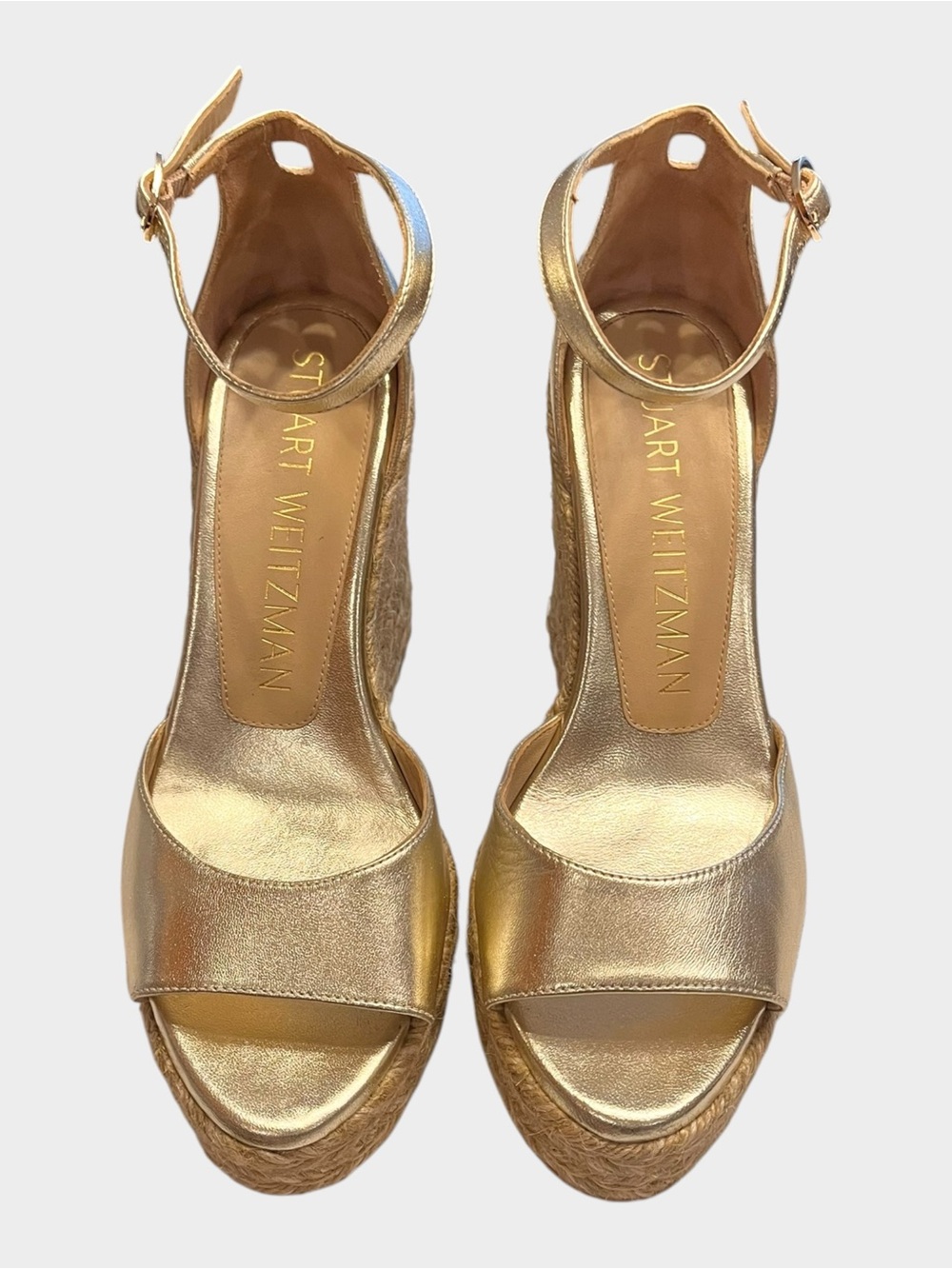 STUART WEITZMAN Gold Metallic Espadrille Platform Wedge Sandals Size 6 - Picture 3 of 8